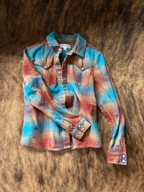 Idyllwind Blue & Rust Plaid Snap-Front Shirt